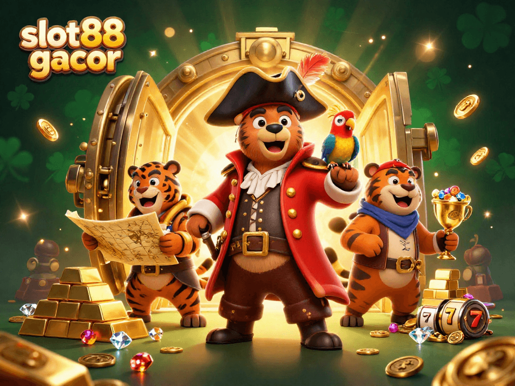 Experience the excitement of slot88 gacor with treasures and jackpots in a captivating 3D scene.