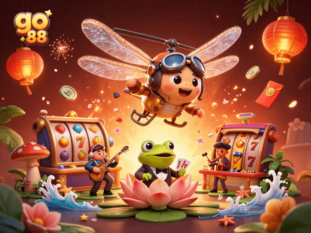 Experience the excitement of go 88 with a vibrant casino scene featuring dynamic characters and rich 3D elements.