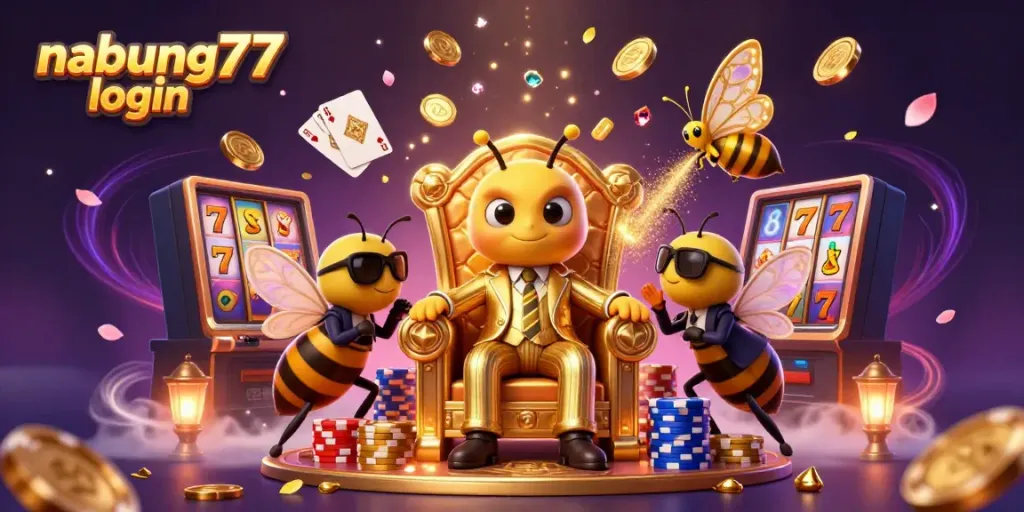 Engage with nabung77 login through a vibrant casino illustration showcasing a mob boss and animated casino elements.