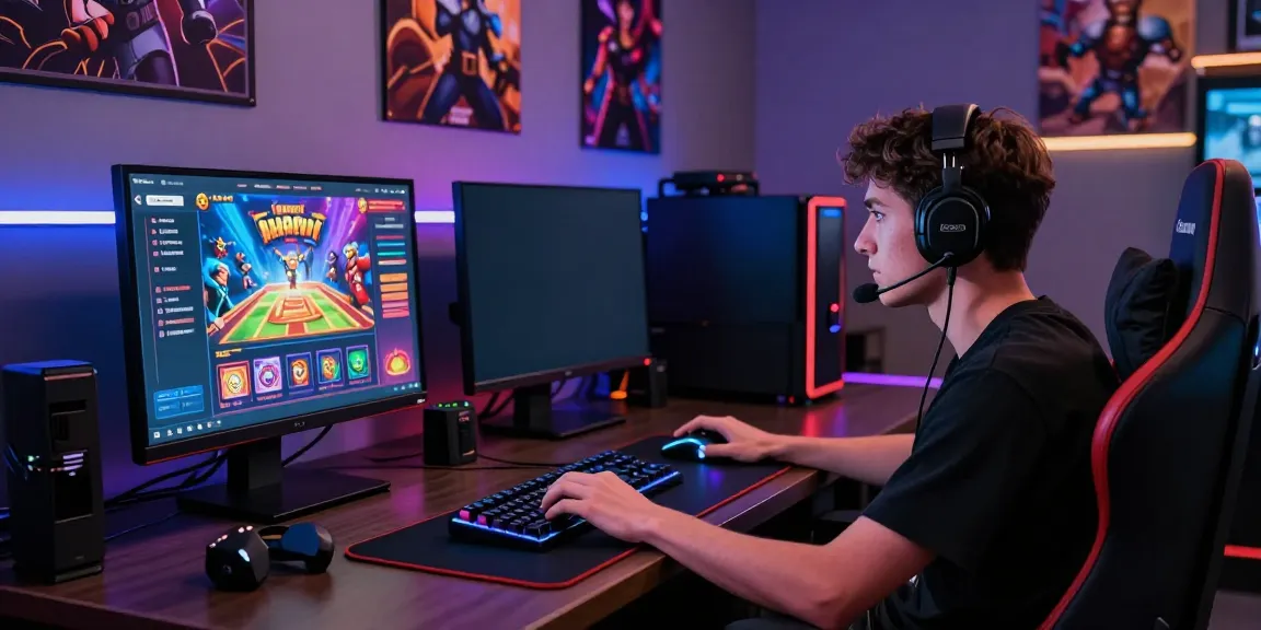 Engaged player at a gaming setup showcasing Singatoto online gaming interface and accessories.