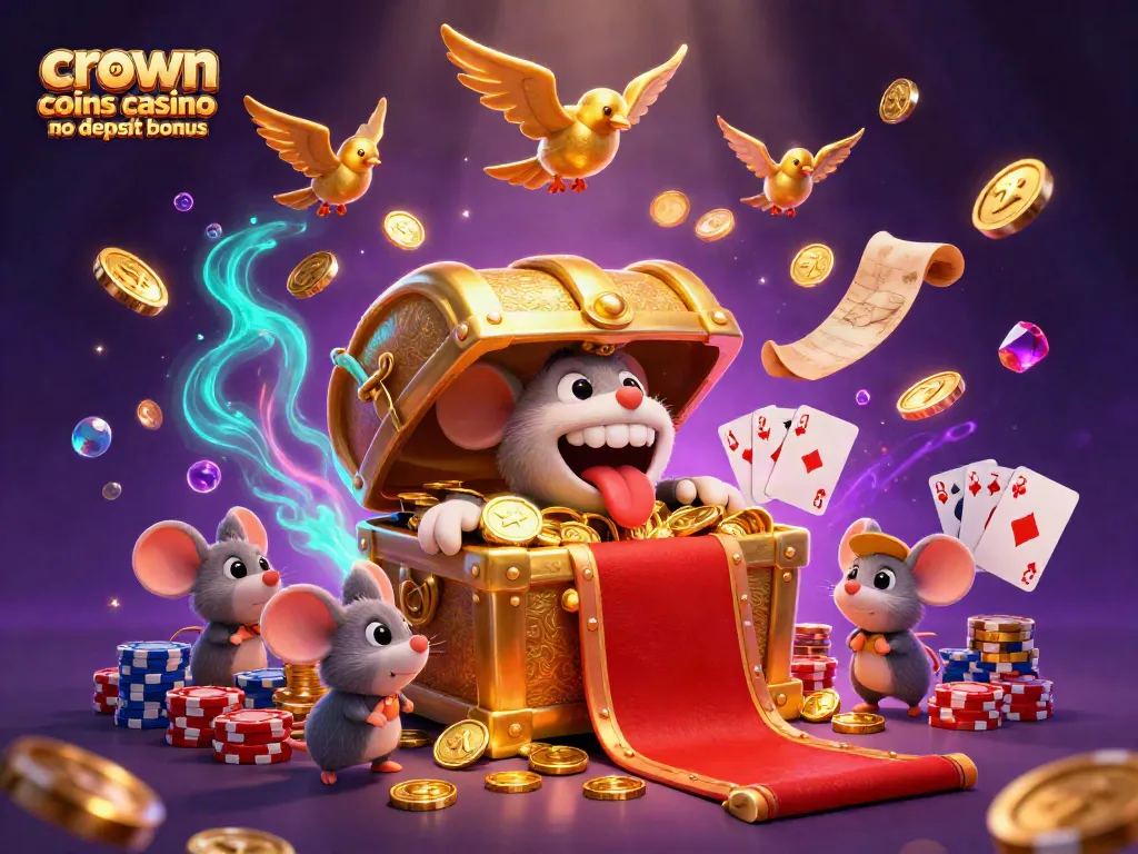 Engage with the crown coins casino no deposit bonus while navigating a vibrant casino scene filled with treasures and action.