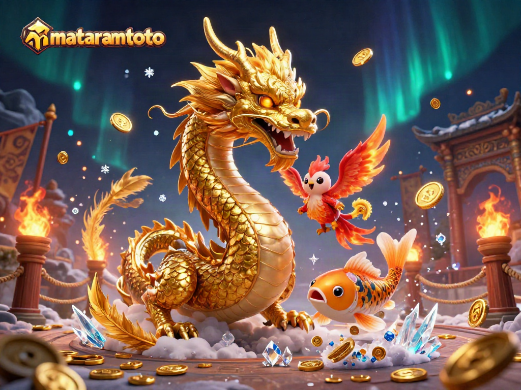 Experience thrilling adventures with mataramtoto as a golden dragon coils through vibrant casino scenes.