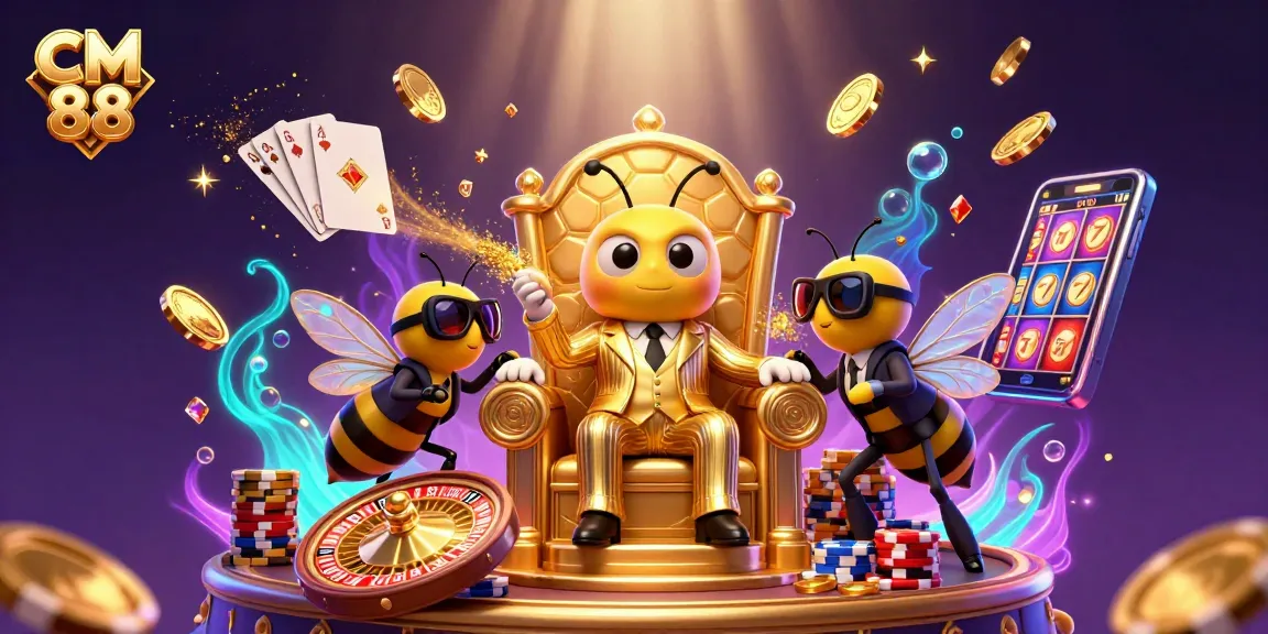 Engage with CM 88's vibrant casino scene featuring a bumblebee mob boss and dazzling elements.