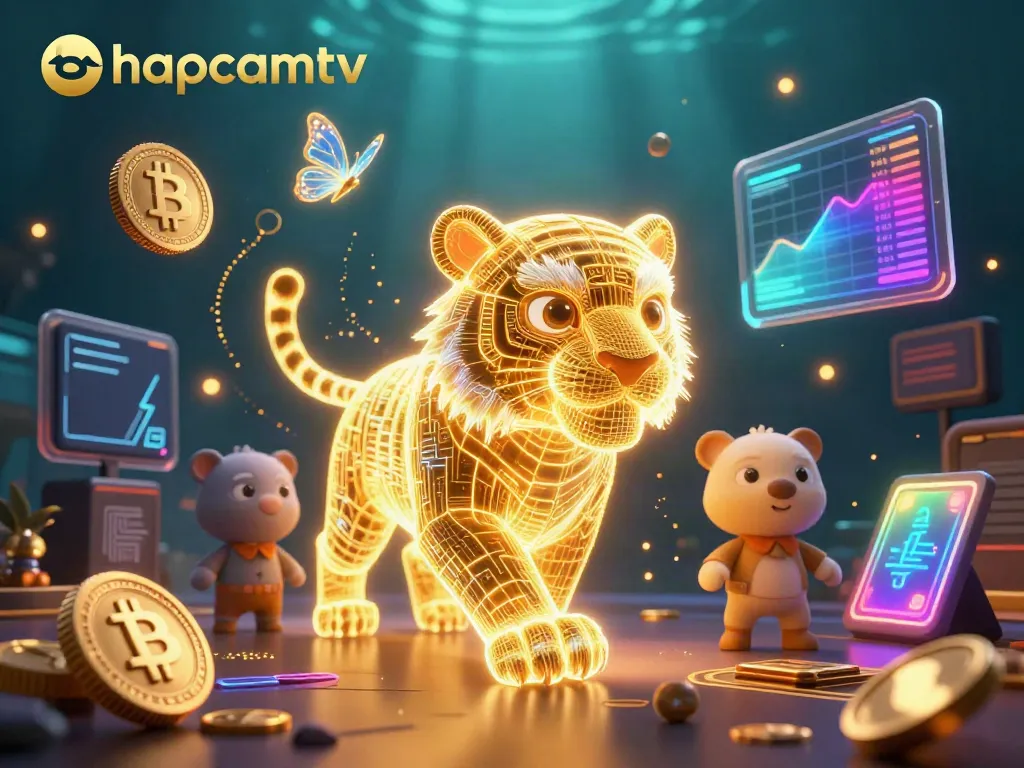 Experience thapcamtv's vibrant 3D digital casino with a golden tiger and holographic elements.