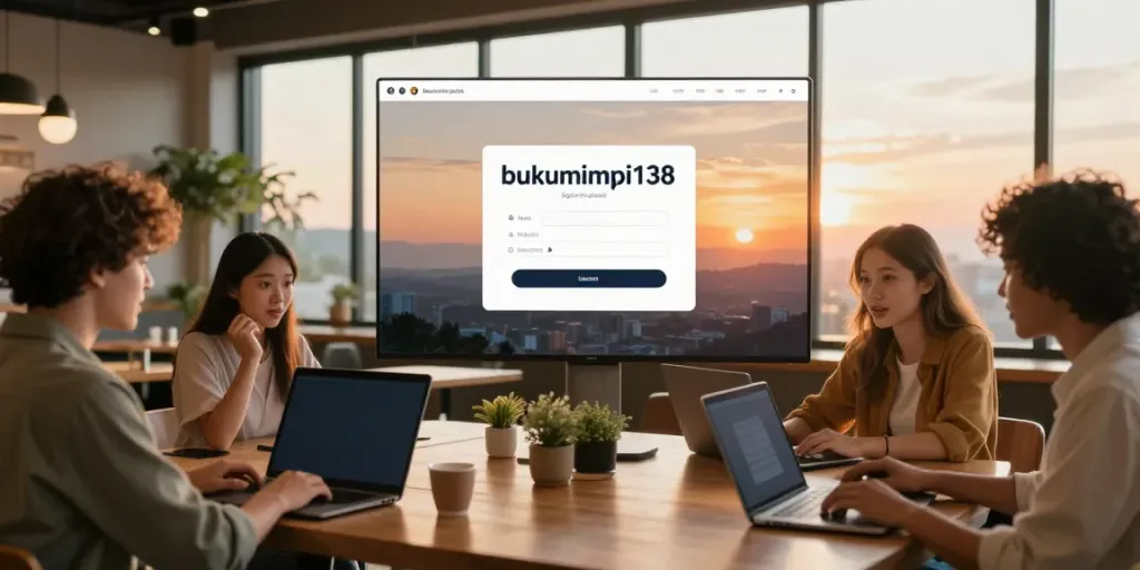 Pengguna berinteraksi dengan bukumimpi138 login di kafe modern dengan suasana hangat dan nyaman.