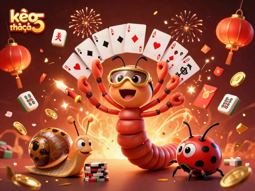 Bet on kèo nhà cái 5 with excitement as a millipede dealer showcases cards while snail pushes chips.