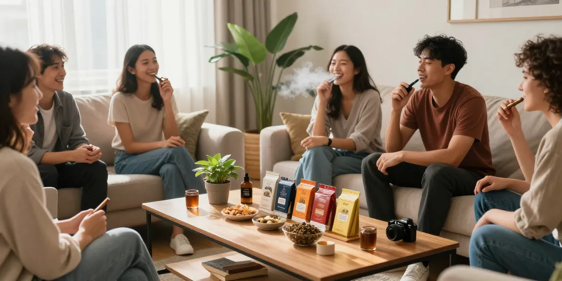 Social gathering highlighting premium tobacco products and engaging moments of friends enjoying budget cigarette and top smokes Australia, promoting community wellness.