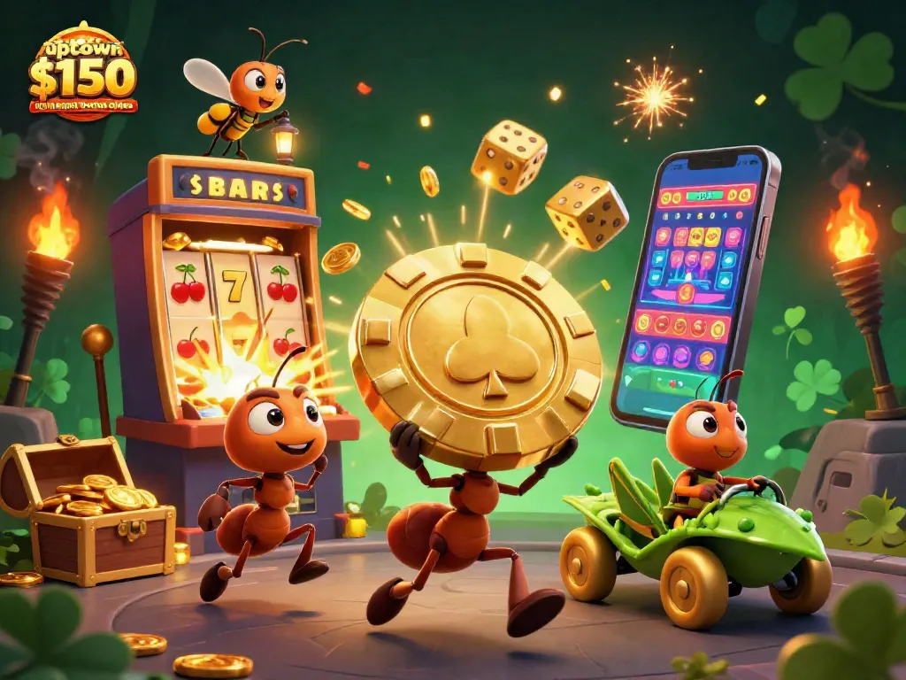 Engage with uptown aces $150 no deposit bonus codes through vibrant, animated casino heist illustration.