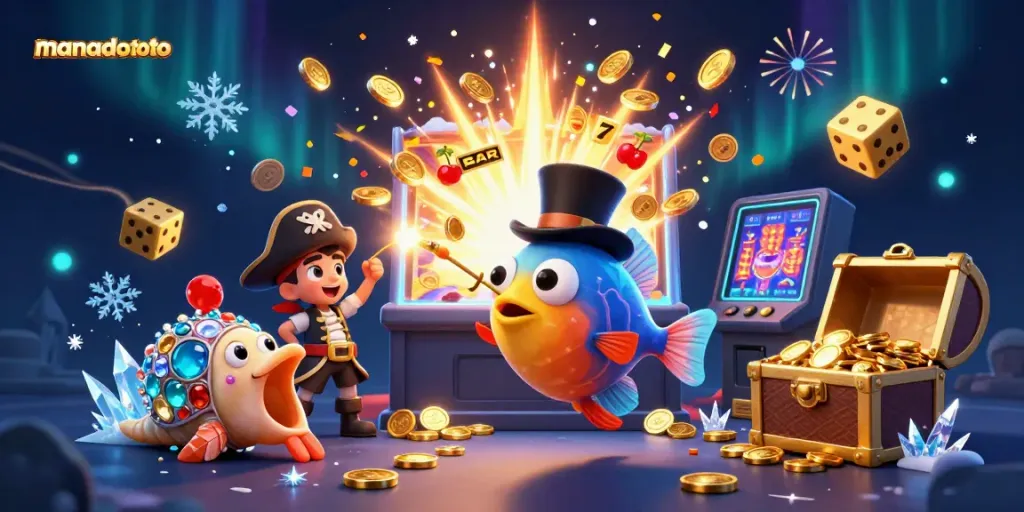 Engage with manadototo through this vibrant 3D scene featuring animated characters and casino elements, capturing the thrill of gaming.