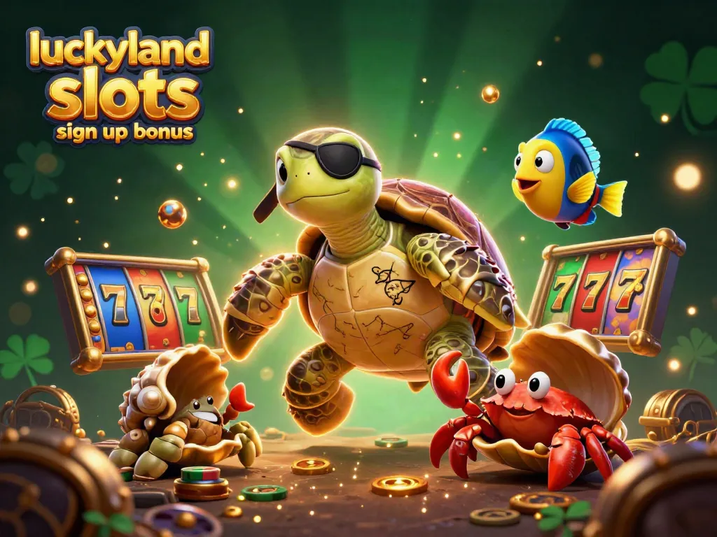 Gain insights into LuckyLand slots sign up bonus with vibrant 3D visuals depicting gaming fun.