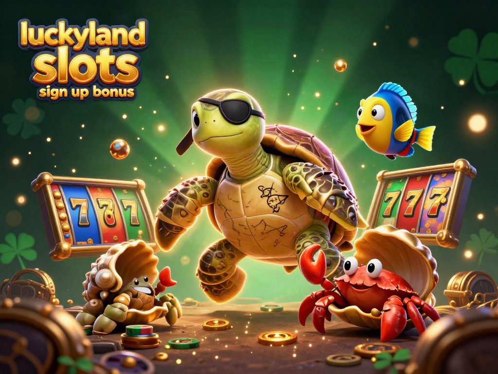 Gain insights into LuckyLand slots sign up bonus with vibrant 3D visuals depicting gaming fun.