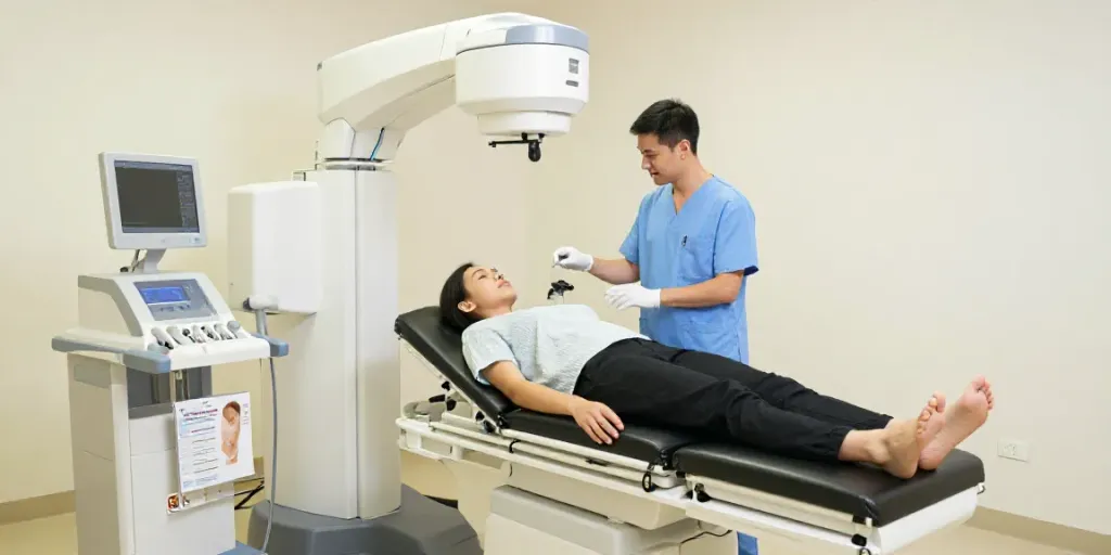 Röntgenreizbestrahlung in der Nähe: Patient erhält Behandlung in modernem Diagnostikzentrum.