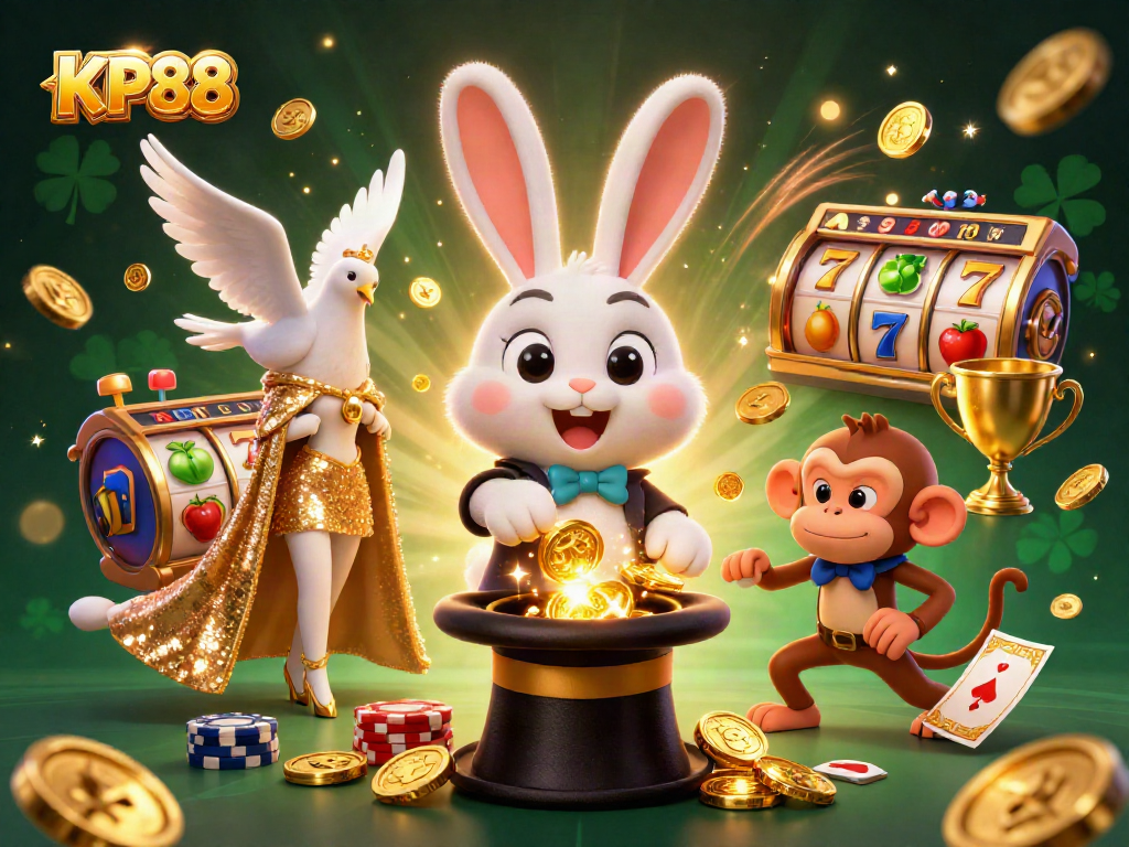 KP88 delights players with a scene of magical winning at the casino, filled with enchanting characters.