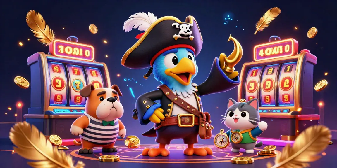 Experience exciting game play with a vibrant casino scene featuring a cartoon pirate captain and his crew.