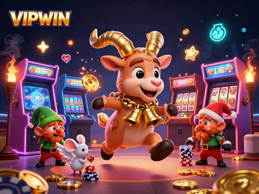 Experience the thrilling action at VIPWIN's colorful games, featuring playful characters in a vibrant casino.