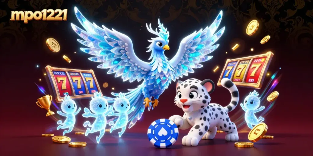 Engage with mpo1221's stunning visual featuring a dazzling ice phoenix in a vibrant casino setting.