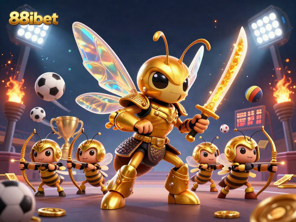 88ibet offers an exciting 3D illustration of a golden hornet and bee archers engaging in dynamic sports betting.