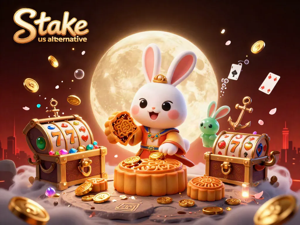 Play exciting games at the stake.us alternative with slots and poker chips in a vibrant 3D scene.