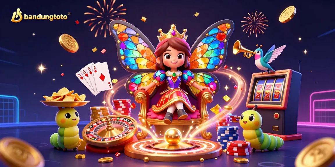 Experience the dynamic allure of bandungtoto with colorful chips, royal flush cards, and a spinning roulette wheel.
