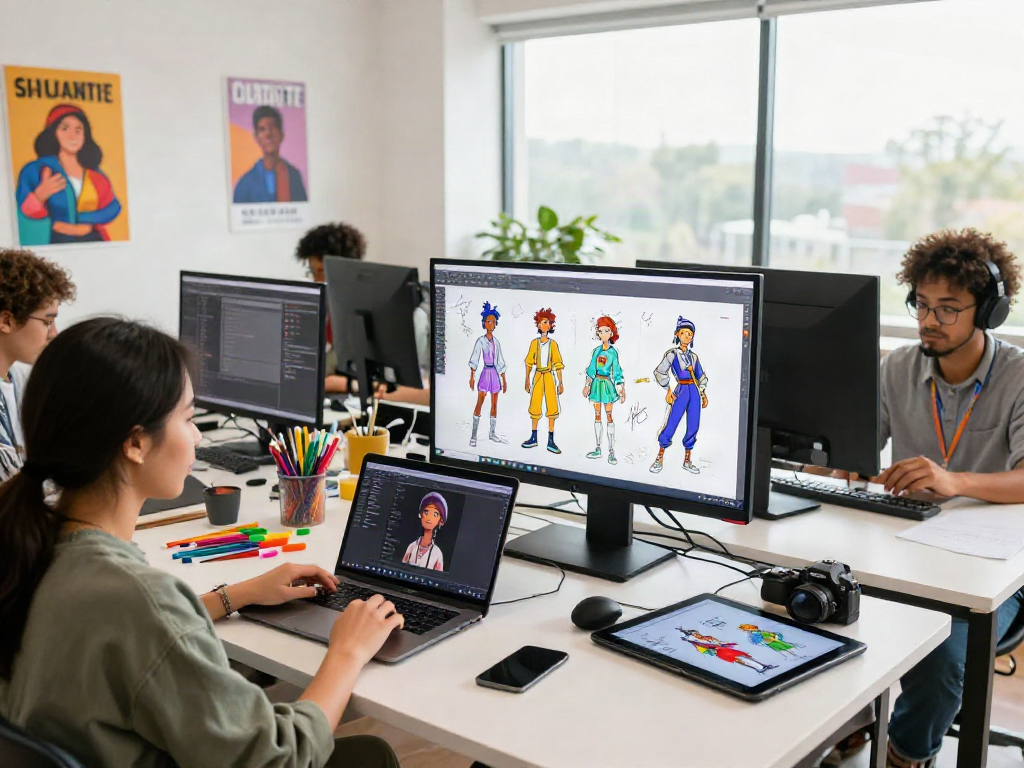 Creating character AI nsfw models in a vibrant digital art studio