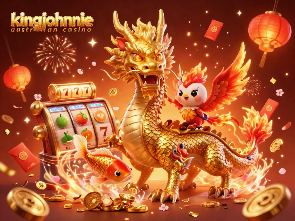 Experience the excitement of kingjohnnie australian casino with vibrant 3D characters and slot elements.
