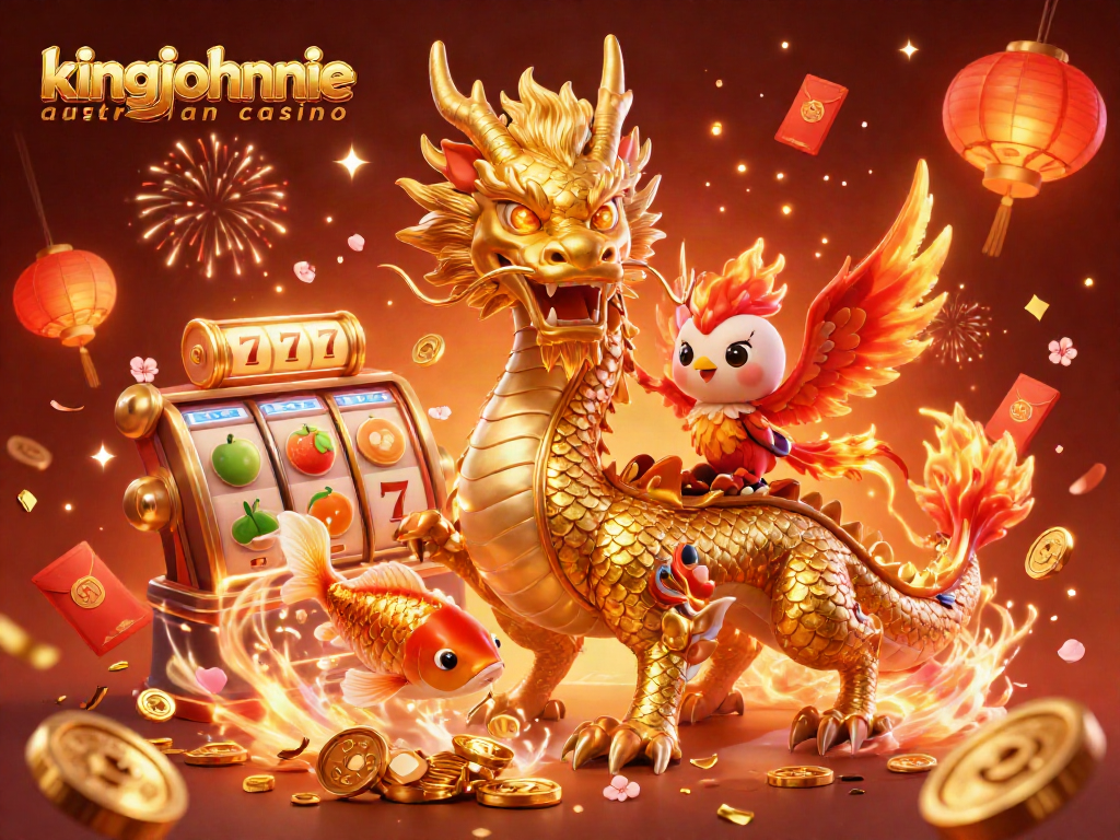 Experience the excitement of kingjohnnie australian casino with vibrant 3D characters and slot elements.