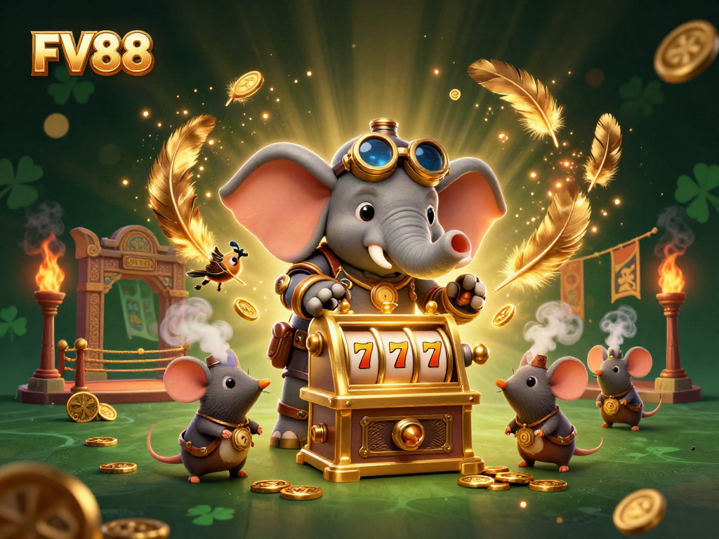 Spin for jackpots with FV88's enchanting 3D steampunk casino scene of vibrant gaming action.
