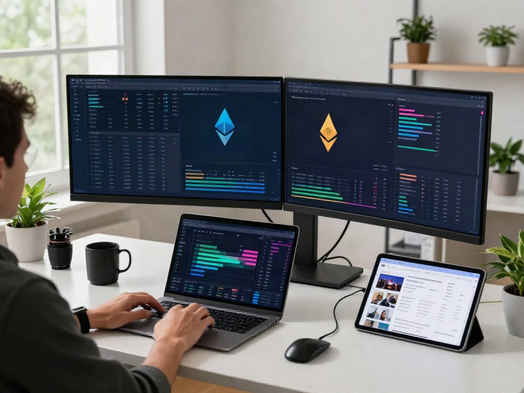 股票行情接口 displayed through professional trading screens showing cryptocurrency analytics in a sleek workspace.
