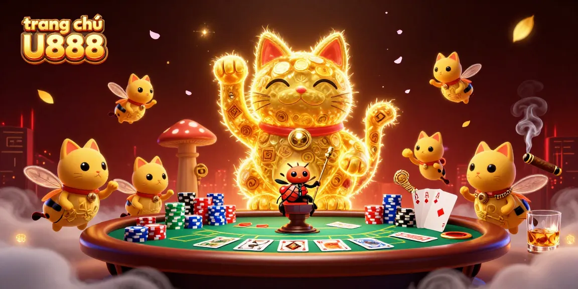 Experience the thrill of gaming with trang chủ U888, illustrated in a vibrant, enchanting casino scene.