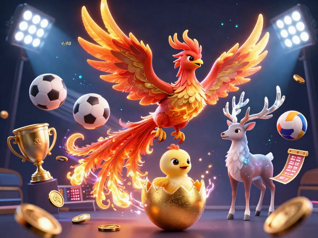 Experience the thrill of sv88 with dynamic sports elements, a stunning fire phoenix, and vibrant gaming visuals.