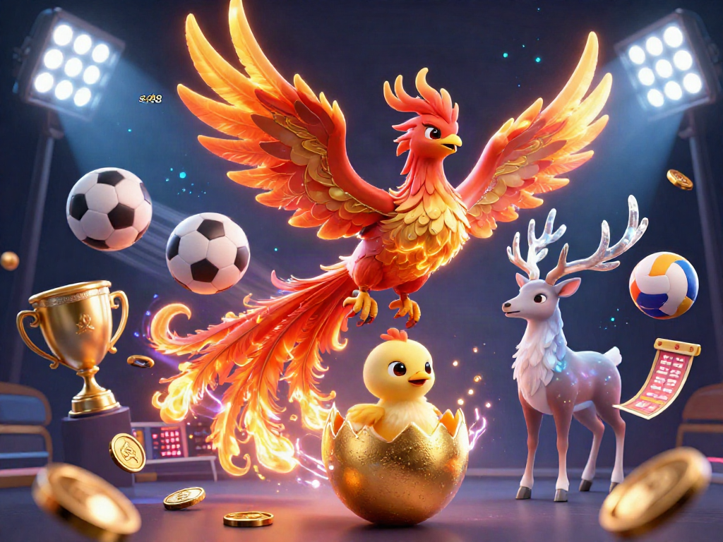 Experience the thrill of sv88 with dynamic sports elements, a stunning fire phoenix, and vibrant gaming visuals.