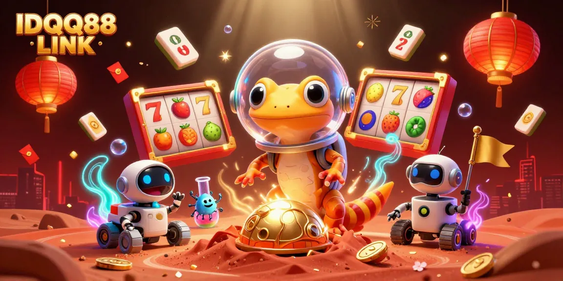 Engage in thrilling gameplay with IDQQ88 LINK as a 3D cartoon Martian gecko discovers a vibrant golden casino.