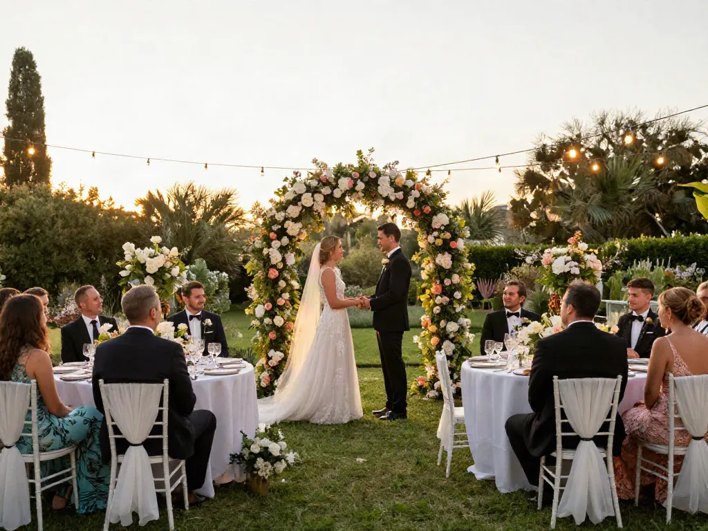 Event rental ksa wedding setup with floral arch and elegant seating