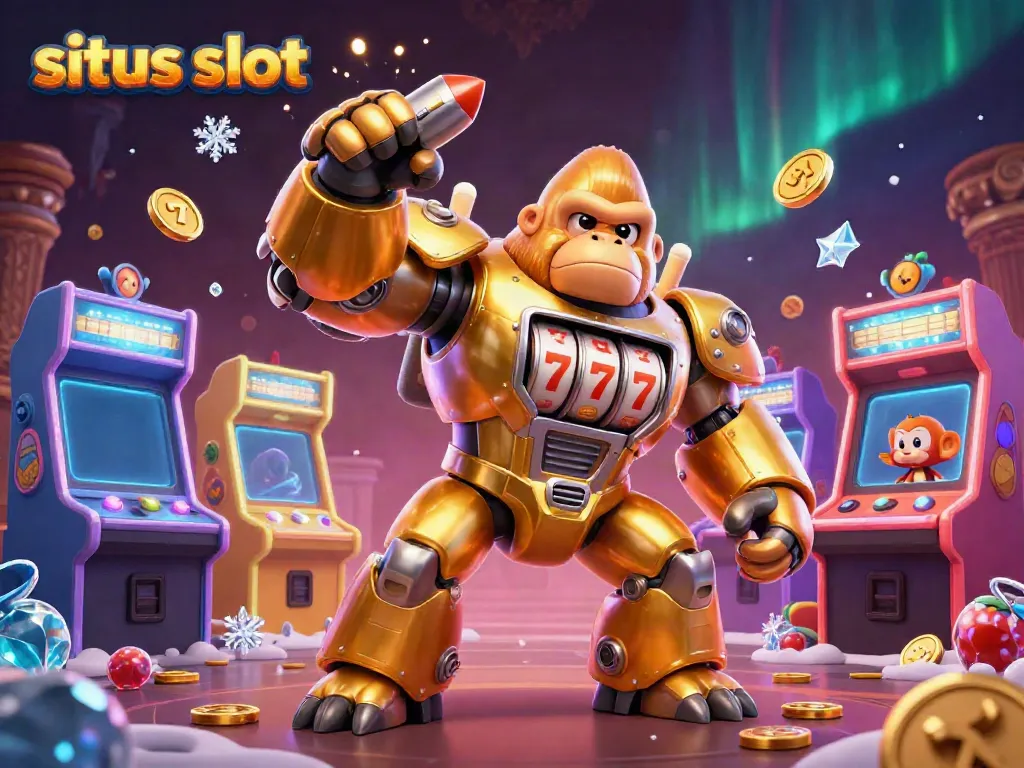 Experience thrilling gameplay with the situs slot-themed 3D casino illustration featuring exciting game elements.
