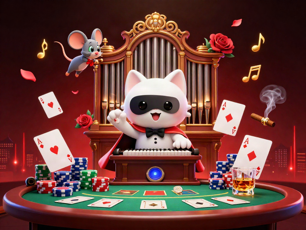 Experience thrilling gameplay at MMOO with a phantom cat at a lively casino scene.