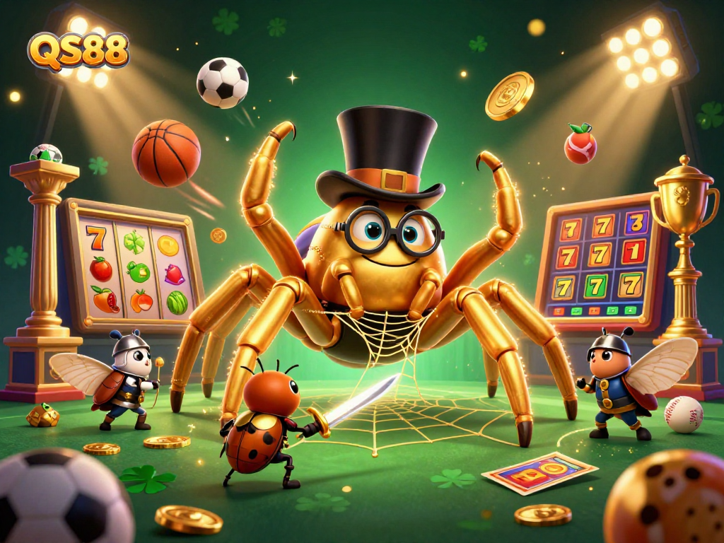 Join the excitement at QS88, showcasing a vibrant casino scene with golden elements and thrilling characters.