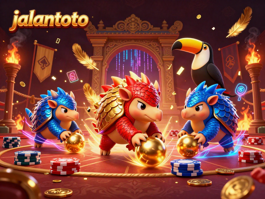 JALANTOTO menghadirkan pertarungan seru antara pangolin dalam armor sambil melempar koin judi.