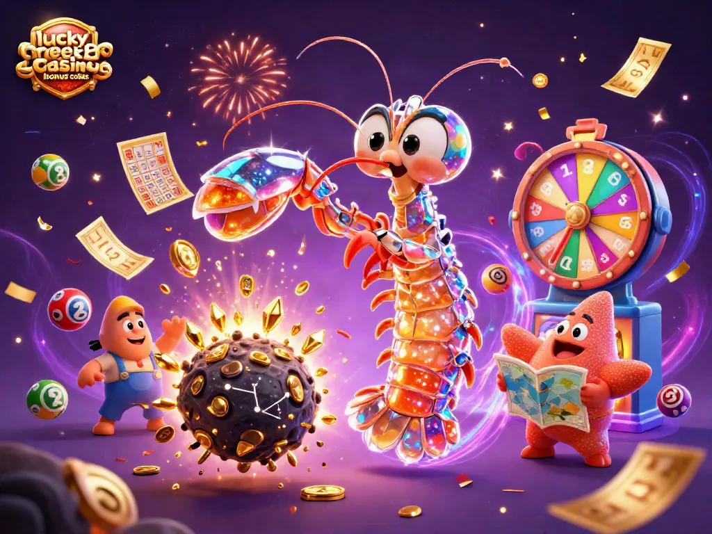 Engage with Lucky Creek casino bonus codes featuring a vibrant 3D scene of a galactic samurai and asteroids exploding with gems.