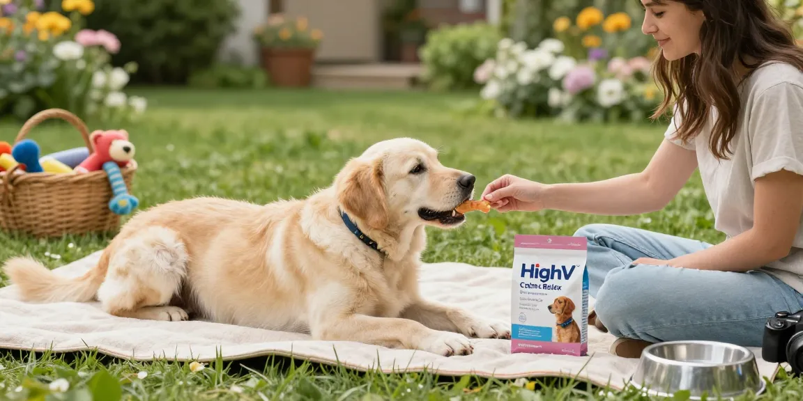 Calming Dog Treats being shared in a serene outdoor setting, enhancing wellness for dogs with natural ingredients.
