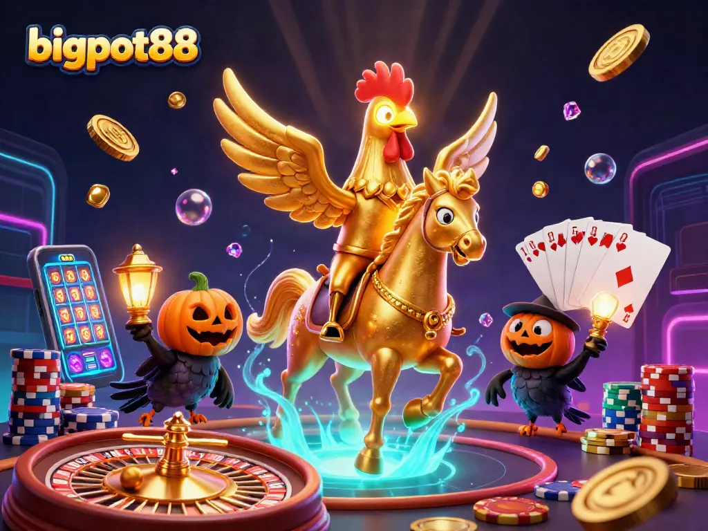 bigpot88 menyajikan suasana kasino malam yang berwarna-warni dengan karakter unik dan elemen permainan yang menarik