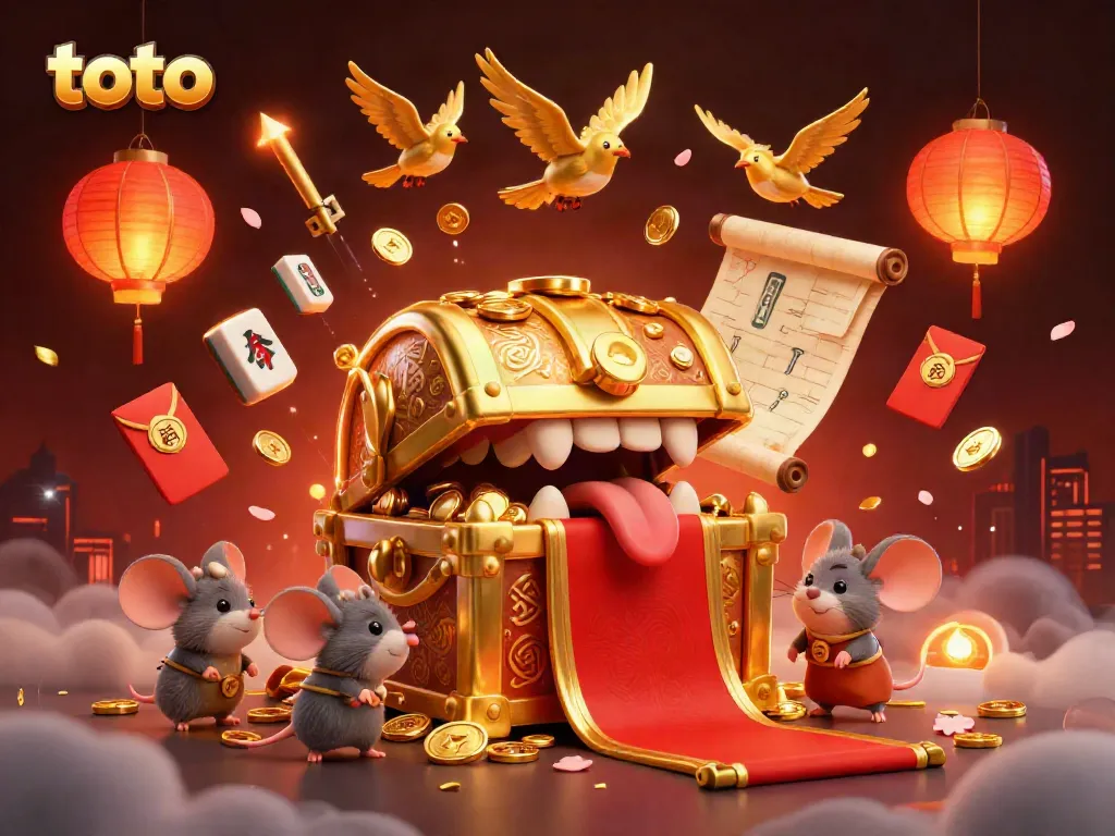 Engage in thrilling toto adventures with a treasure chest lure and colorful casino elements.