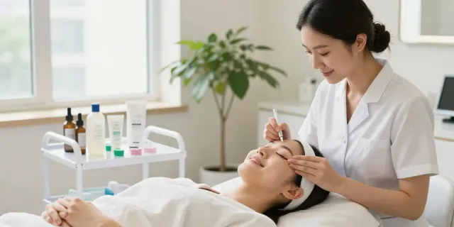 Client undergoing CCeye® treatment to Augenringe entfernen in a calm beauty clinic.