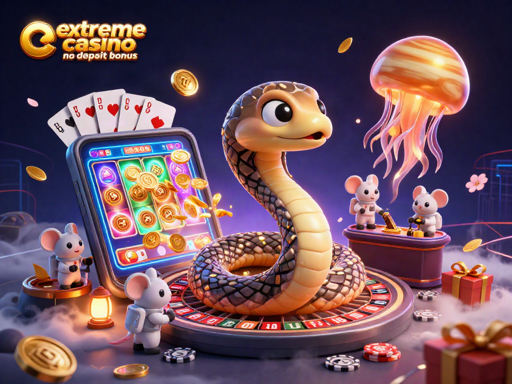 Experience excitement with extreme casino no deposit bonus in a vibrant 3D cosmic gaming scene.