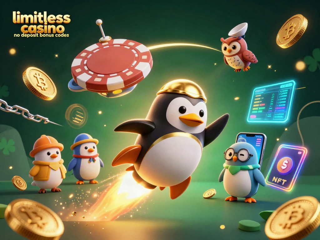 Experience thrilling gameplay with limitless casino no deposit bonus codes, featuring a golden penguin and crypto elements.