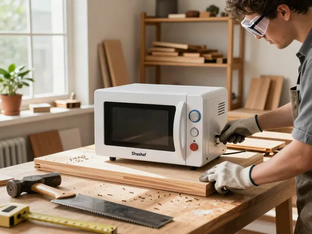 Shashel® microwave device eliminating woodworms in a cozy workshop.