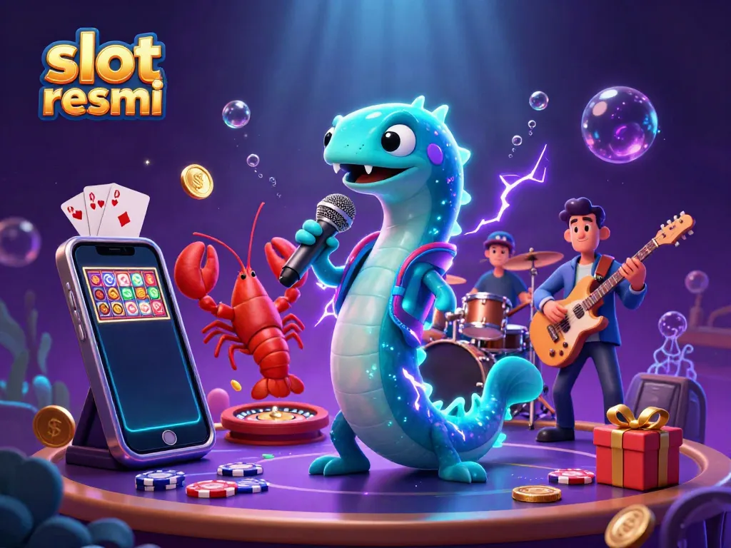 Experience the thrill with slot resmi as the electric eel DJ entertains on an underwater casino stage.