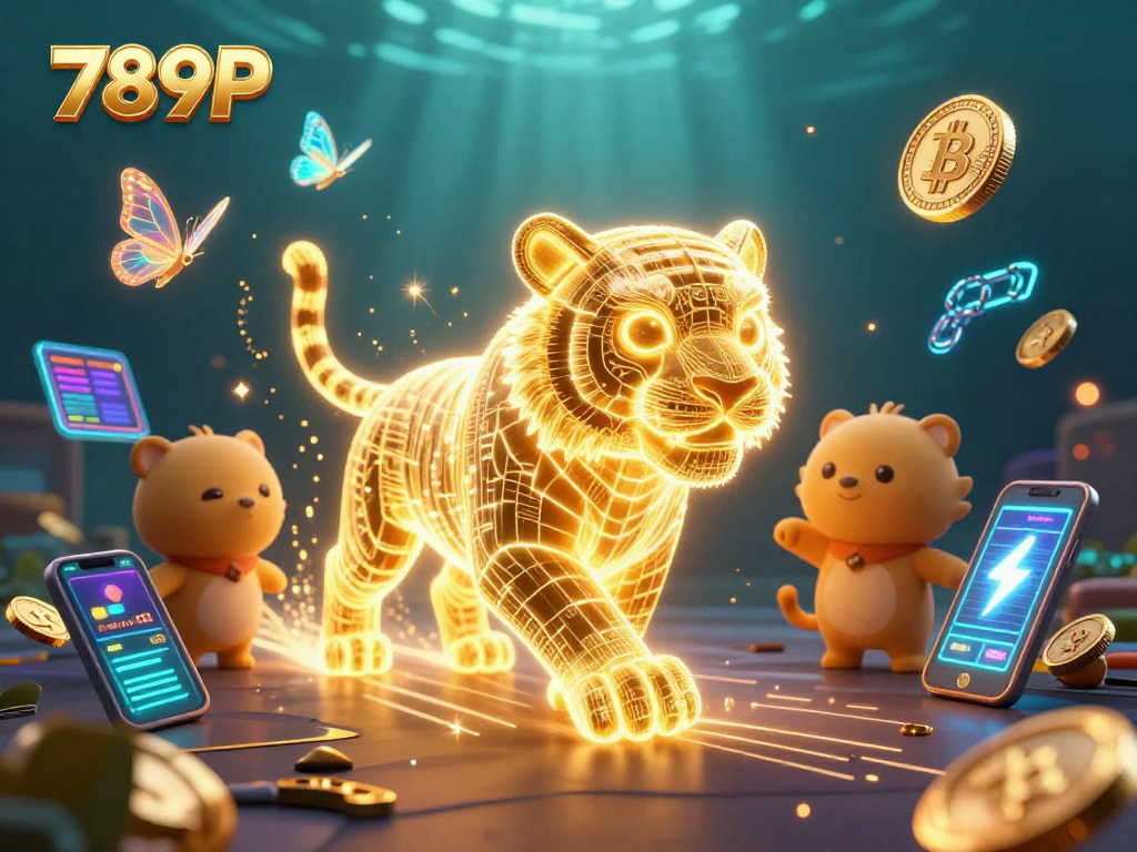 Engage in thrilling casino action with 789P, featuring a neon tiger and crypto elements.