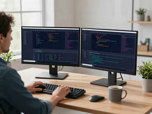 v2rayN官网 software development workspace with coding screens and modern workspace elements