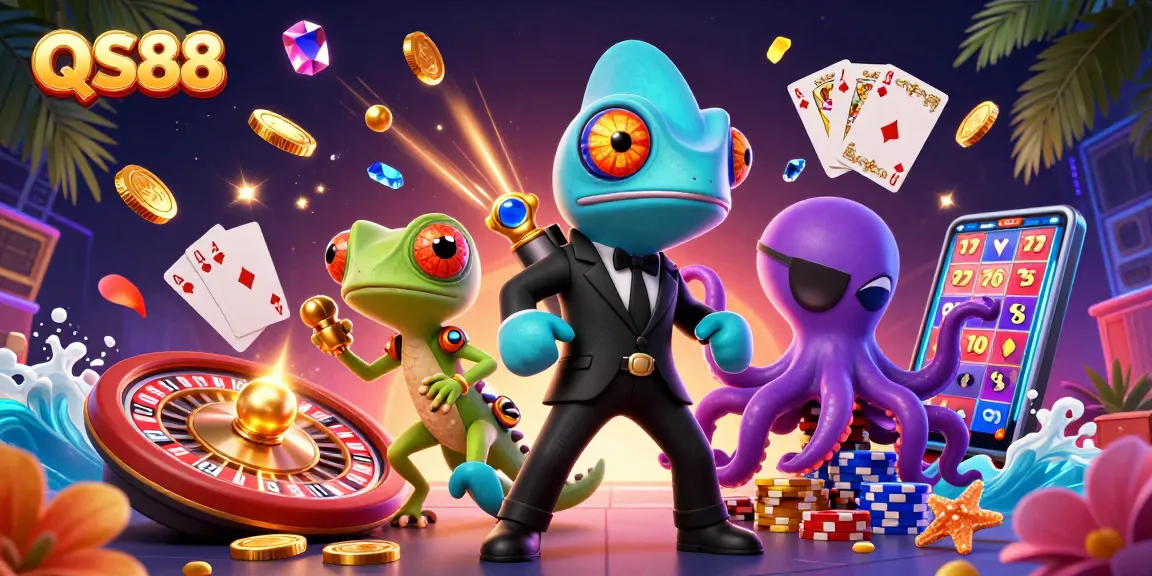 Experience thrilling wins with QS88's immersive casino illustration showcasing dynamic gaming elements.