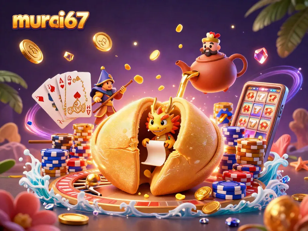 Experience the thrill of gaming with murai67 in a vibrant casino scene filled with golden fortunes and dynamic elements.